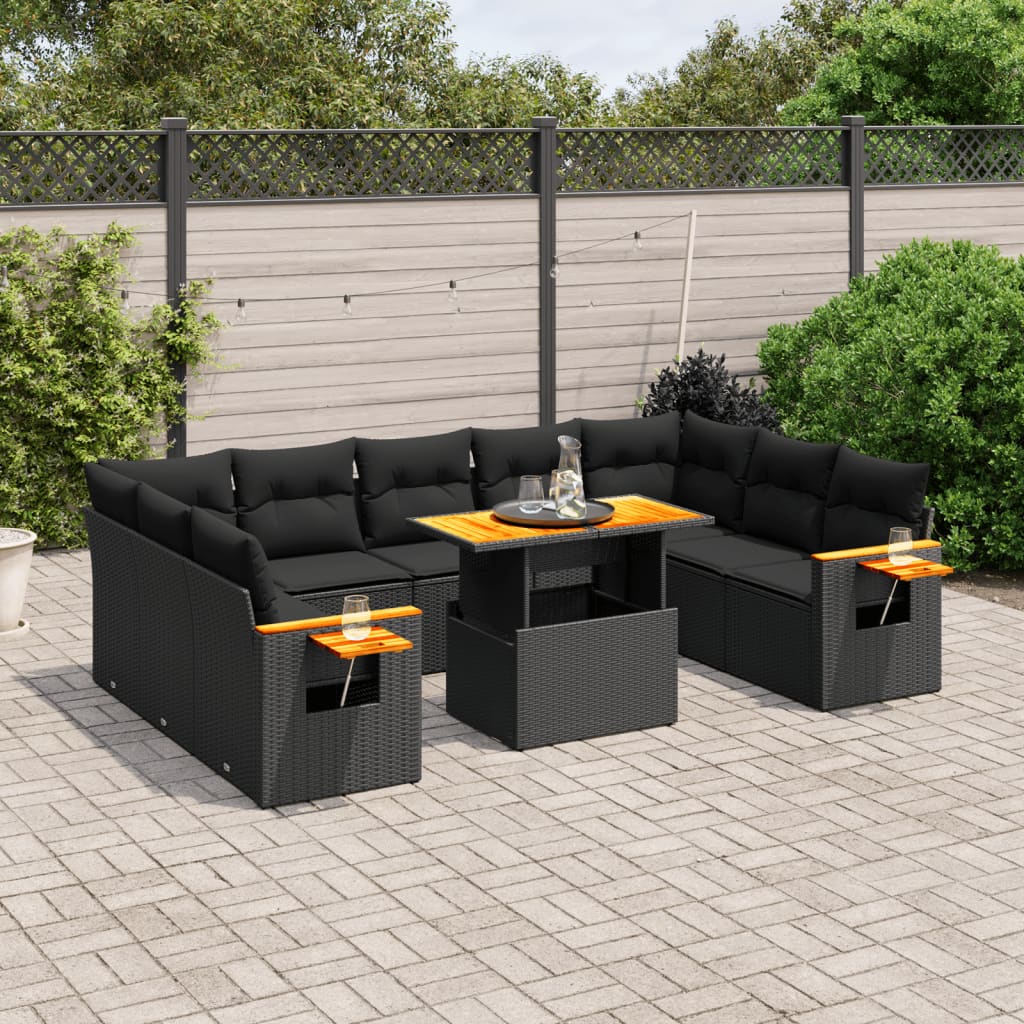 11 Piece Garden Sofa Set with Cushions Black Poly Rattan