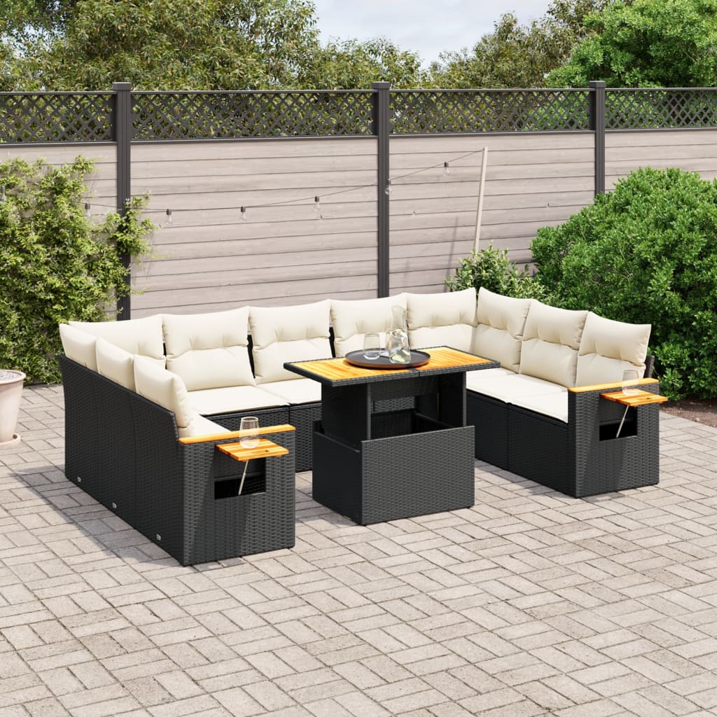 11 Piece Garden Sofa Set with Cushions Black Poly Rattan