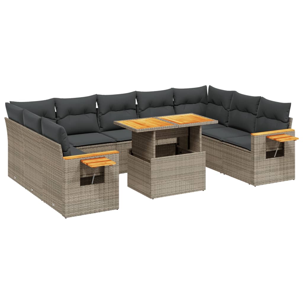 11 Piece Garden Sofa Set with Cushions Grey Poly Rattan