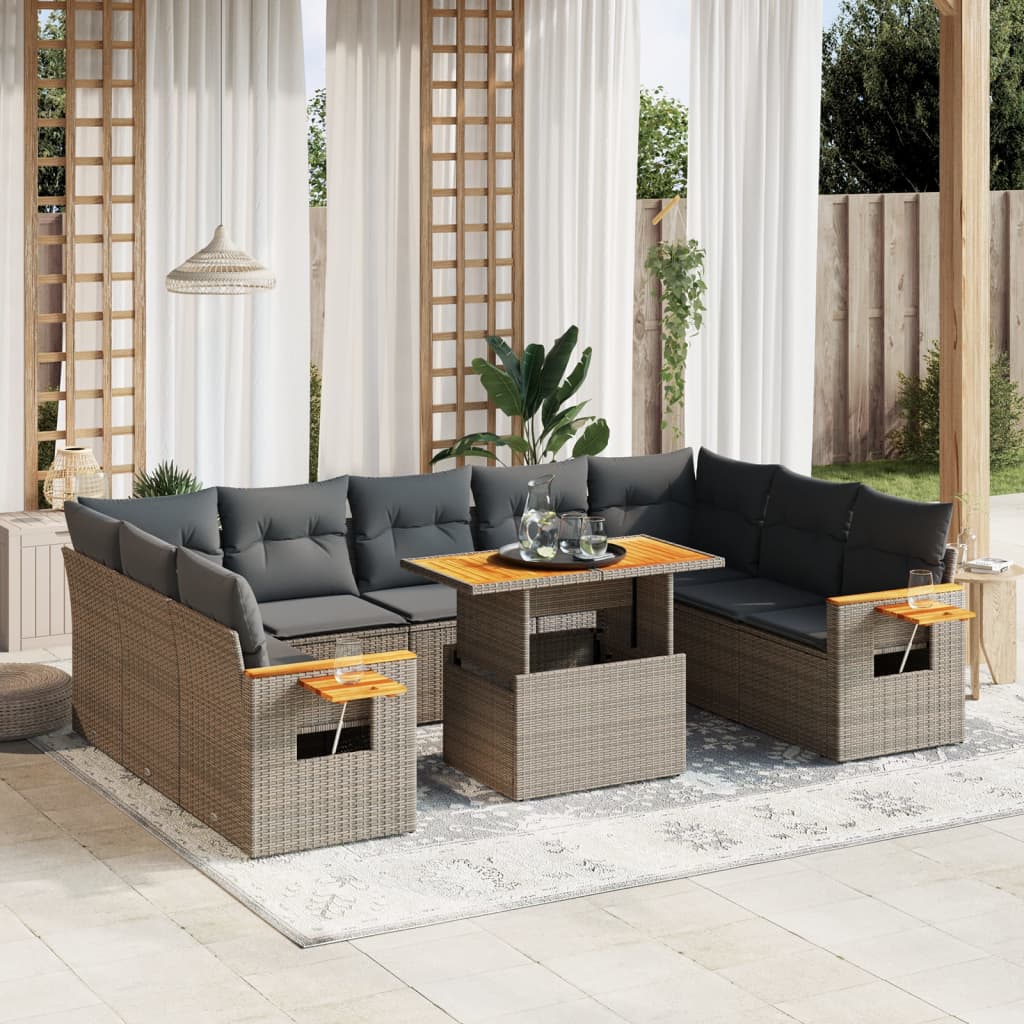 11 Piece Garden Sofa Set with Cushions Grey Poly Rattan