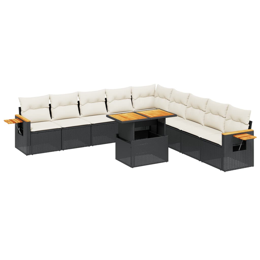 11 Piece Garden Sofa Set with Cushions Black Poly Rattan