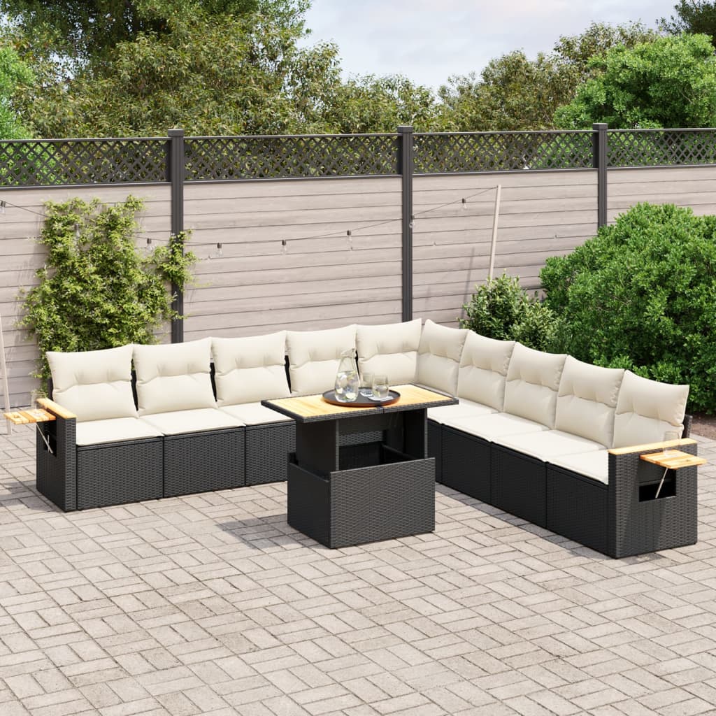 11 Piece Garden Sofa Set with Cushions Black Poly Rattan