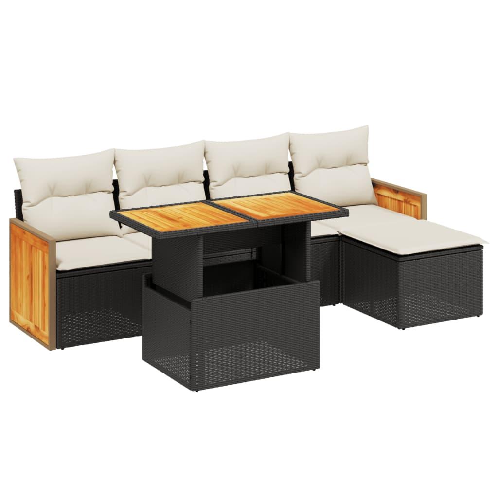 6 Piece Garden Sofa Set with Cushions Black Poly Rattan