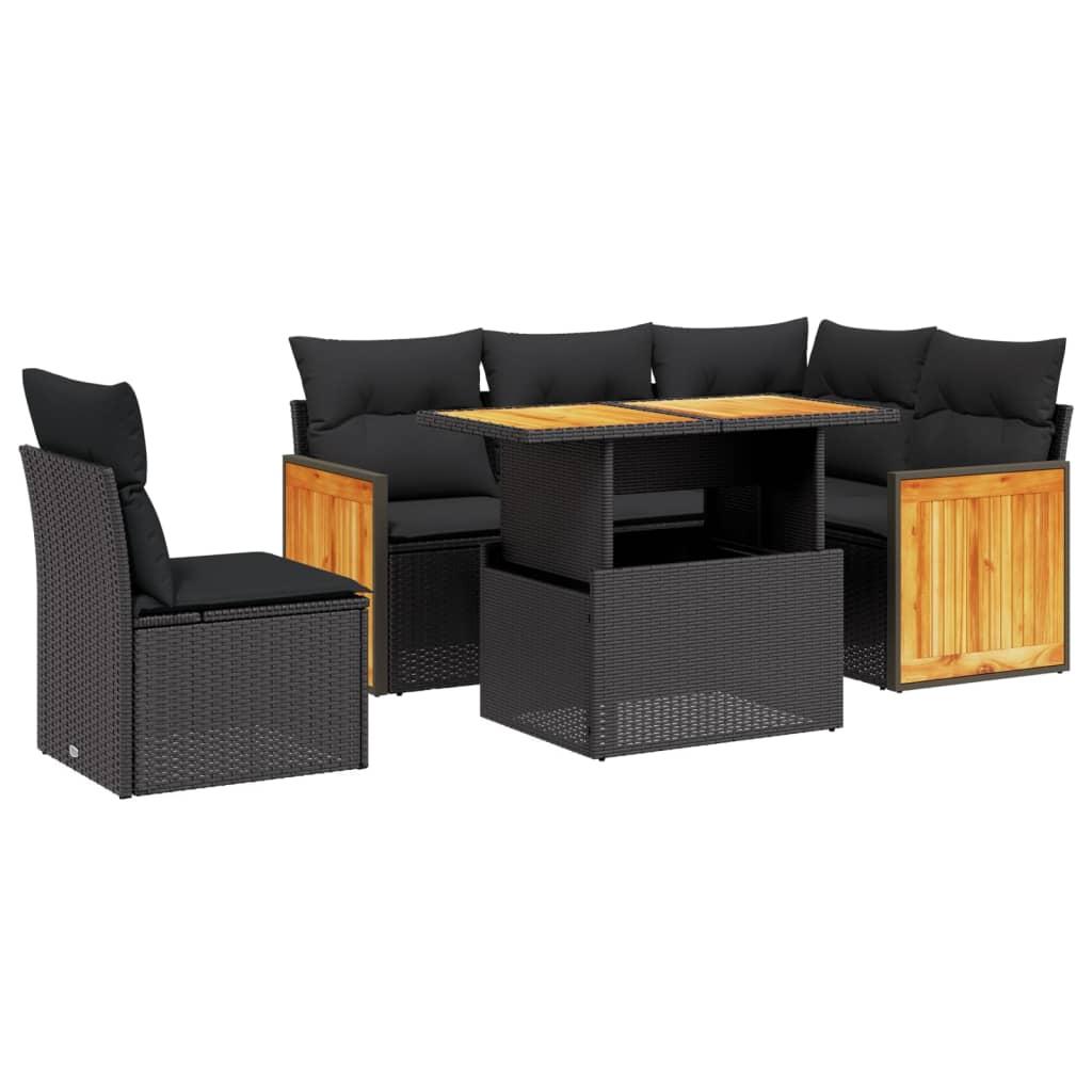 6 Piece Garden Sofa Set with Cushions Black Poly Rattan