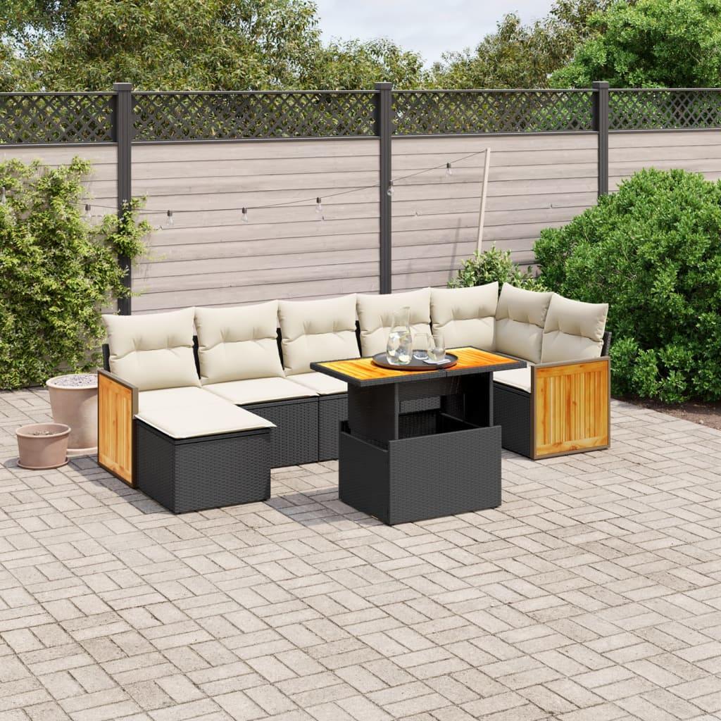 8 Piece Garden Sofa Set with Cushions Black Poly Rattan