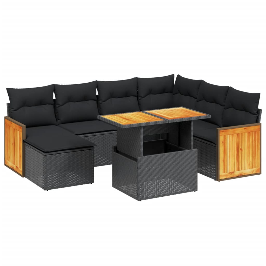 8 Piece Garden Sofa Set with Cushions Black Poly Rattan