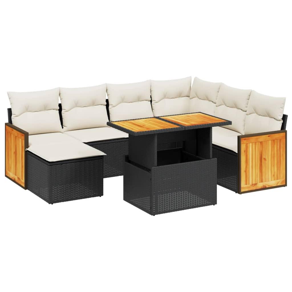 8 Piece Garden Sofa Set with Cushions Black Poly Rattan