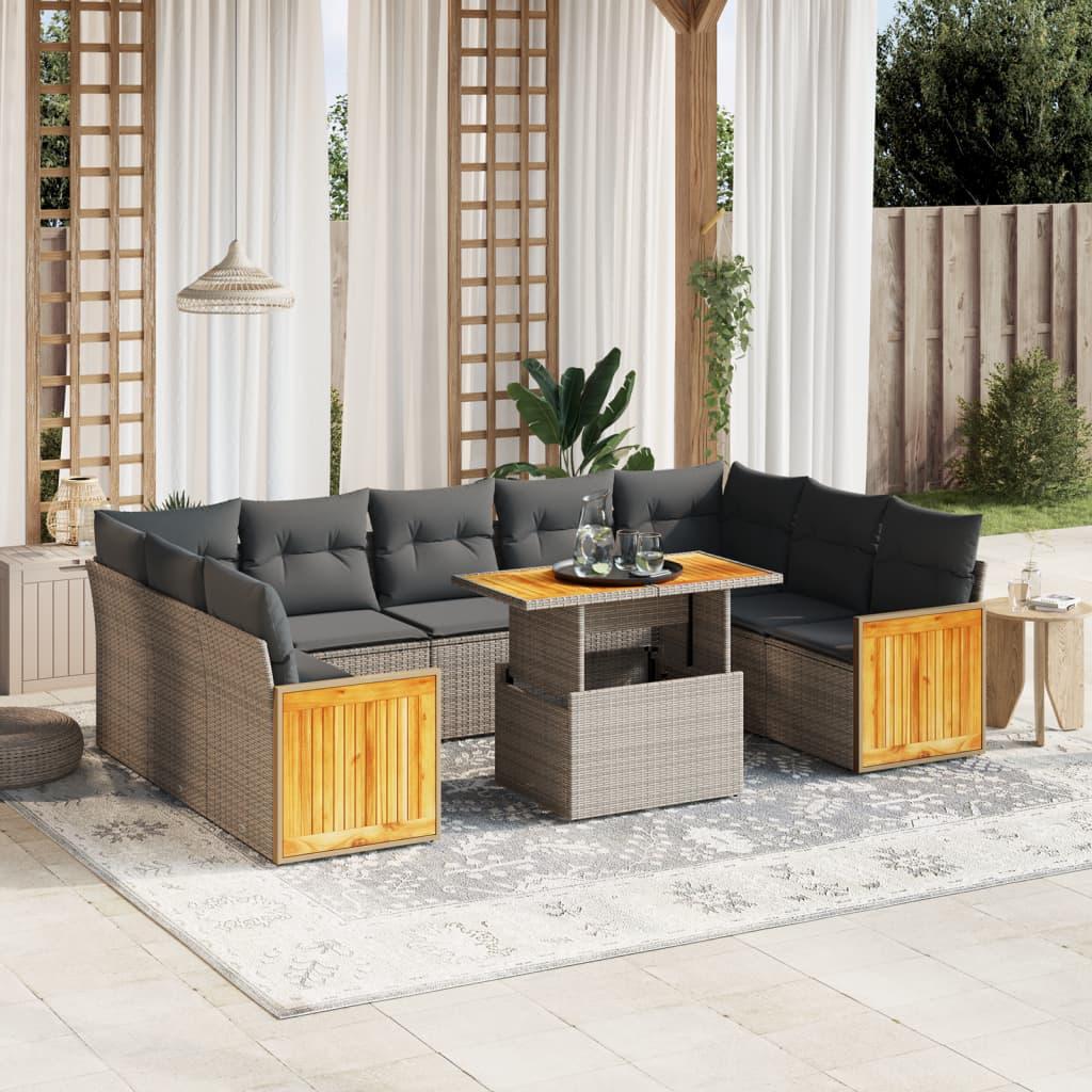 10 Piece Garden Sofa Set with Cushions Grey Poly Rattan