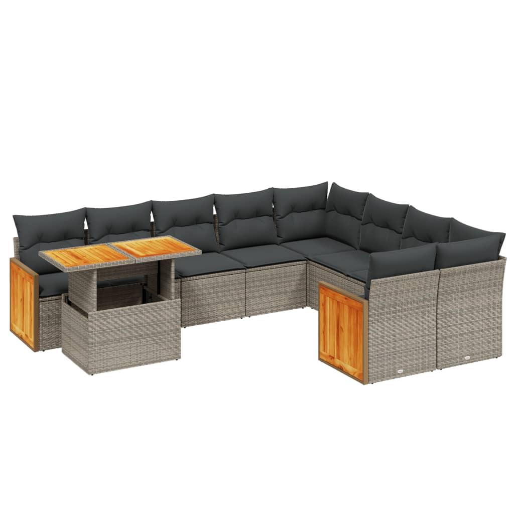 10 Piece Garden Sofa Set with Cushions Grey Poly Rattan