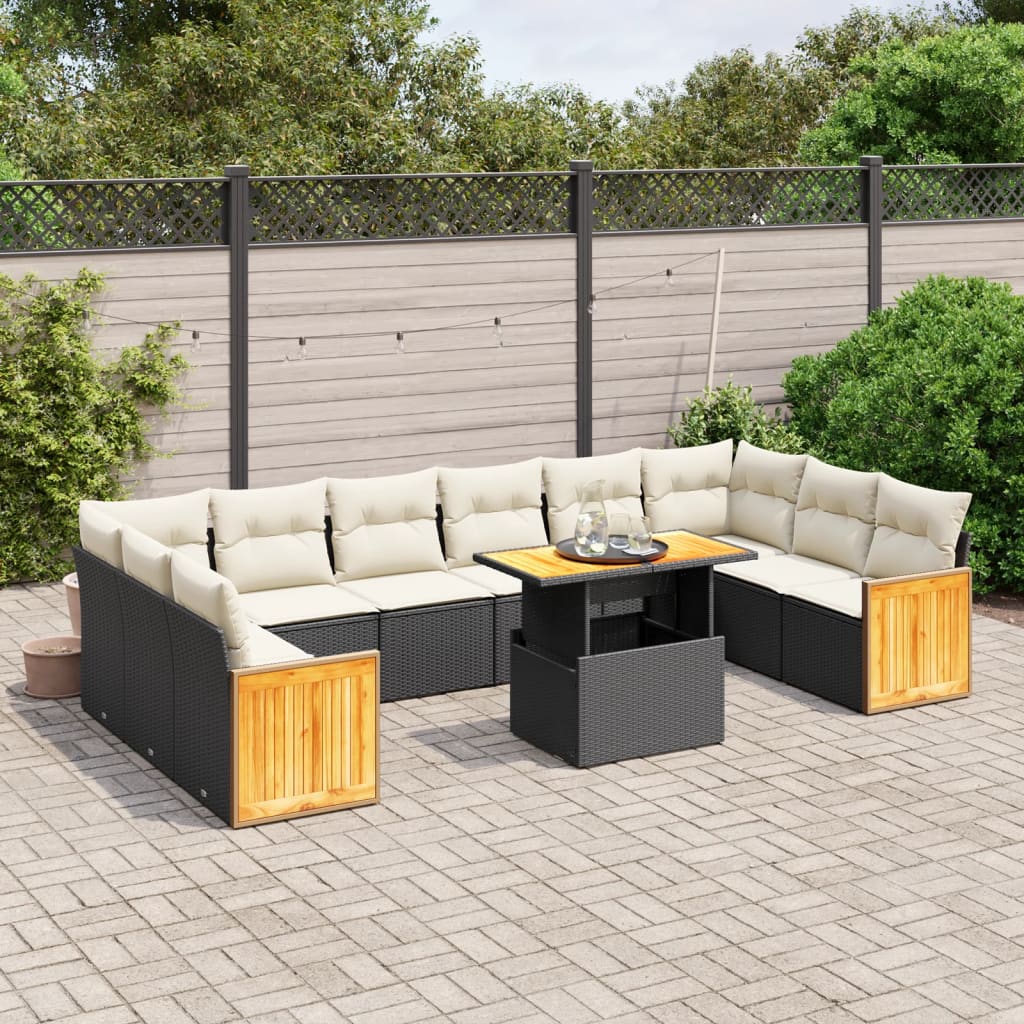 11 Piece Garden Sofa Set with Cushions Black Poly Rattan