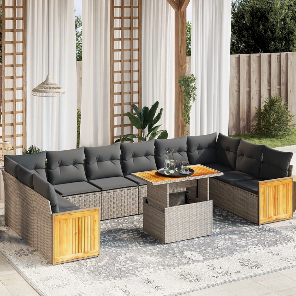 11 Piece Garden Sofa Set with Cushions Grey Poly Rattan