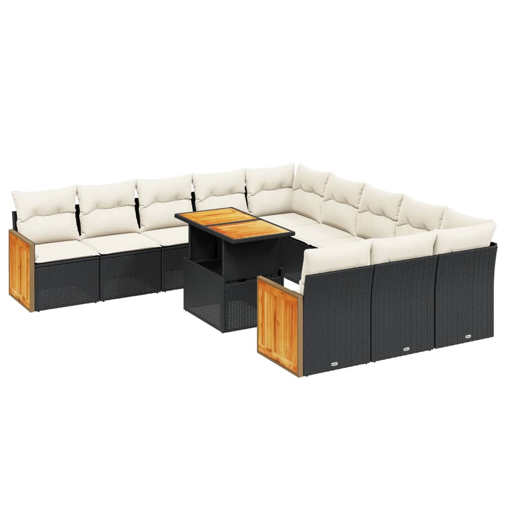 11 Piece Garden Sofa Set with Cushions Black Poly Rattan