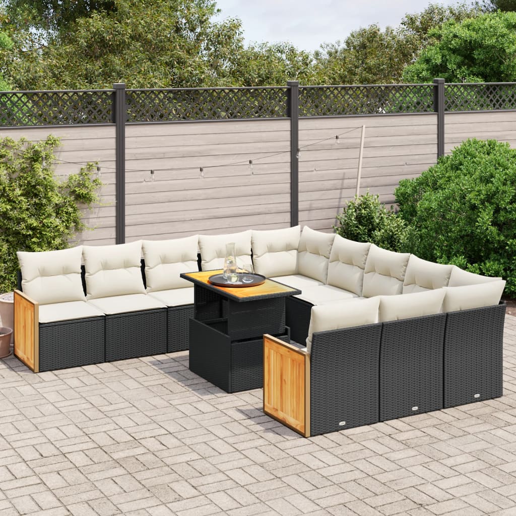 11 Piece Garden Sofa Set with Cushions Black Poly Rattan