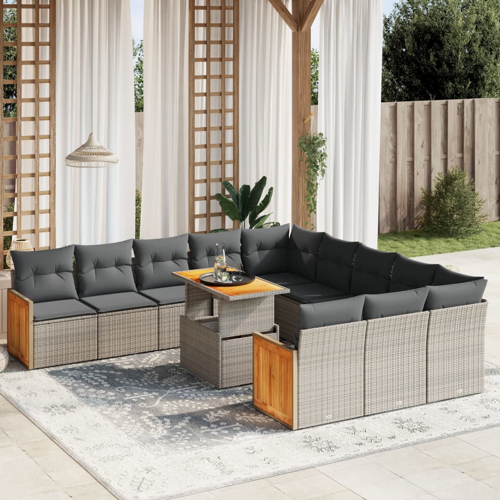 11 Piece Garden Sofa Set with Cushions Grey Poly Rattan