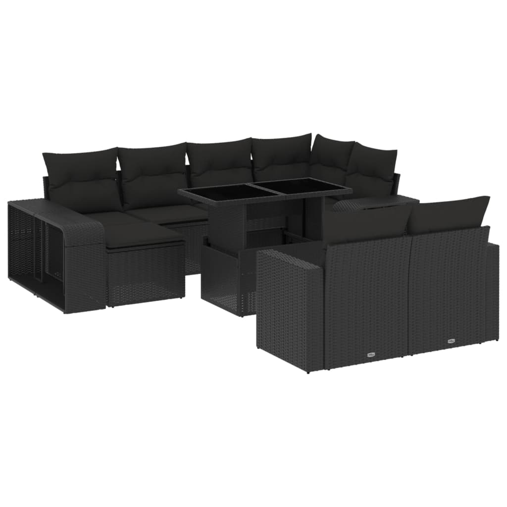 11 Piece Garden Sofa Set with Cushions Black Poly Rattan