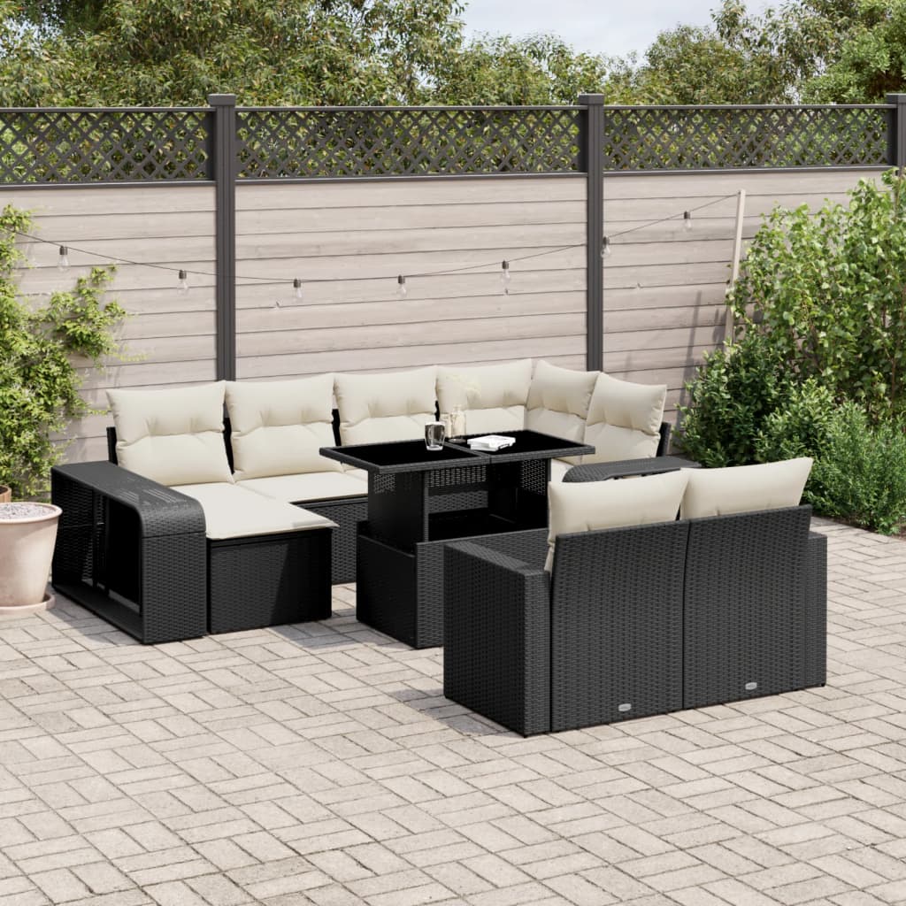 11 Piece Garden Sofa Set with Cushions Black Poly Rattan