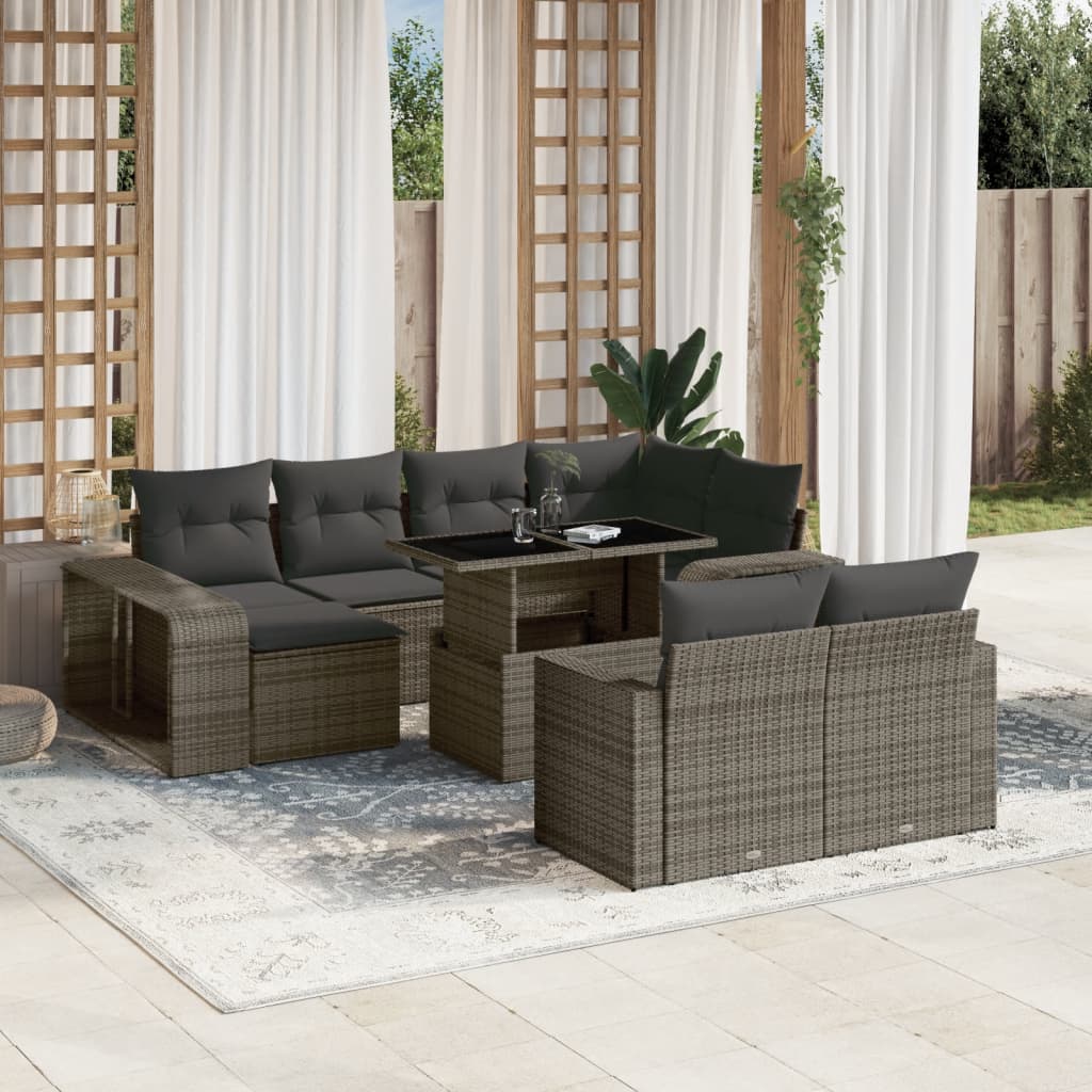 11 Piece Garden Sofa Set with Cushions Grey Poly Rattan