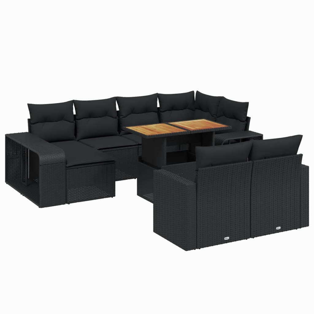 11 Piece Garden Sofa Set with Cushions Black Poly Rattan