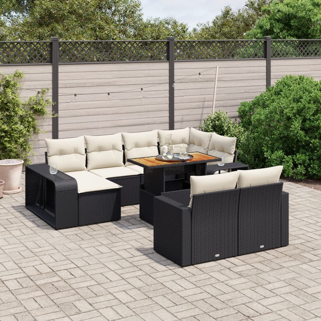 11 Piece Garden Sofa Set with Cushions Black Poly Rattan