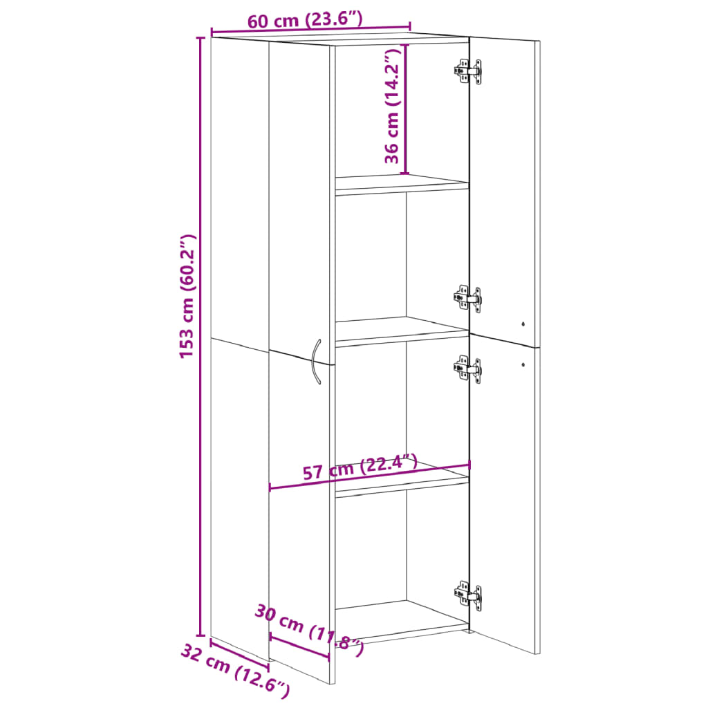 File Cabinet White 60x32x153 cm Engineered Wood