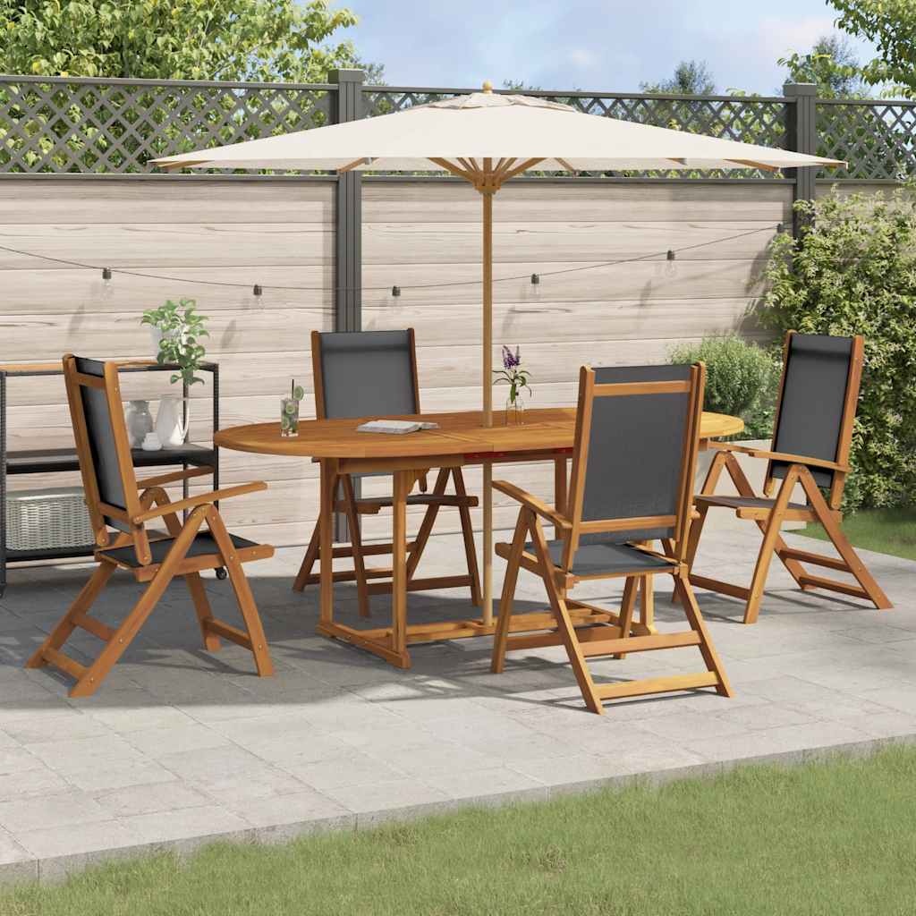 5 Piece Garden Dining Set Solid Wood Acacia and Textilene