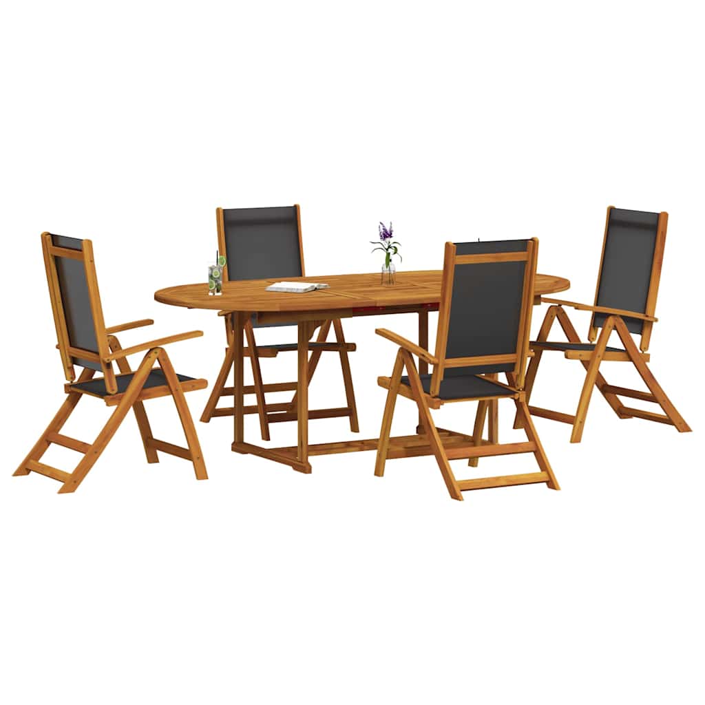 5 Piece Garden Dining Set Solid Wood Acacia and Textilene