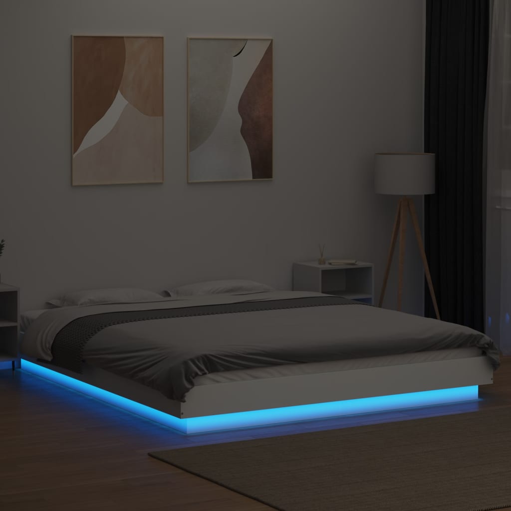 Bed Frame with LED Lights without Mattress White 150x200 cm