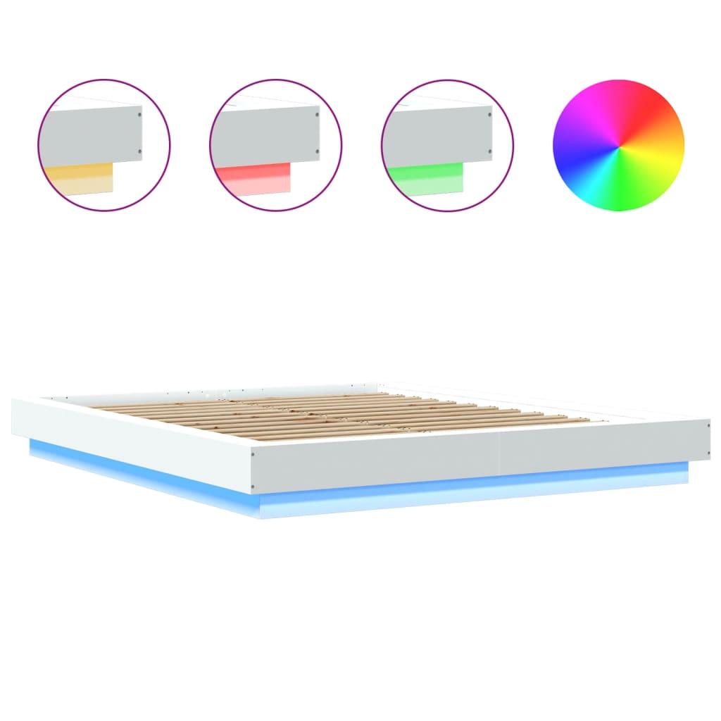 Bed Frame with LED Lights without Mattress White 150x200 cm