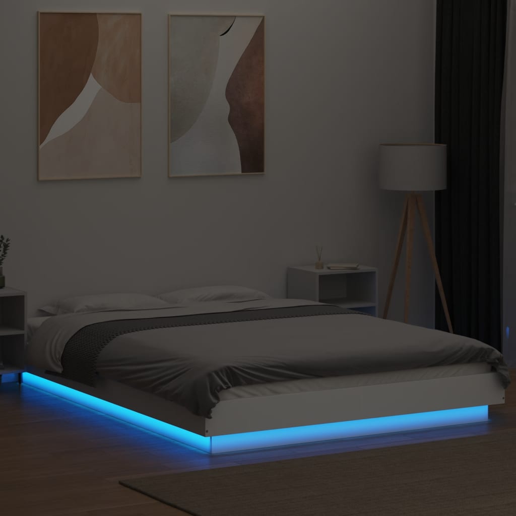 Bed Frame with LED Lights without Mattress White 135x190 cm