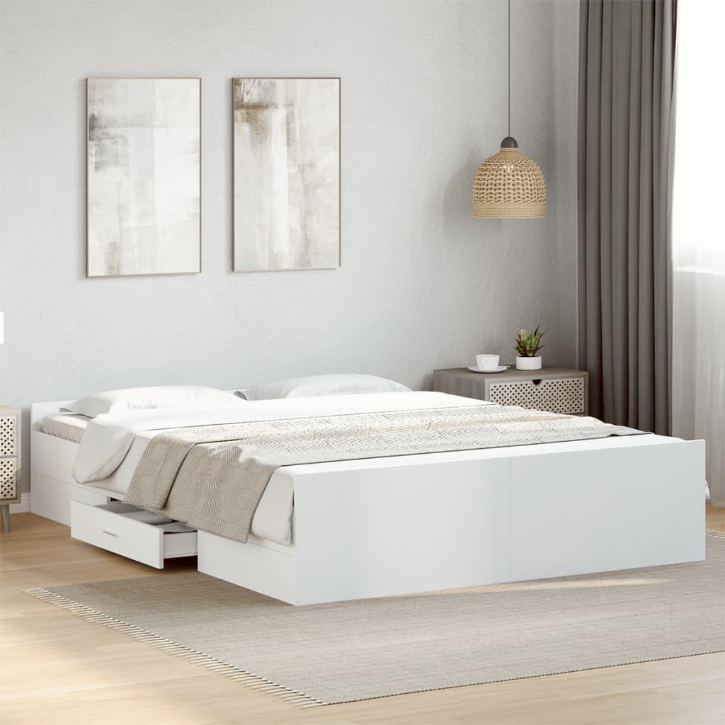 Bed Frame with Drawers without Mattress White 150x200 cm