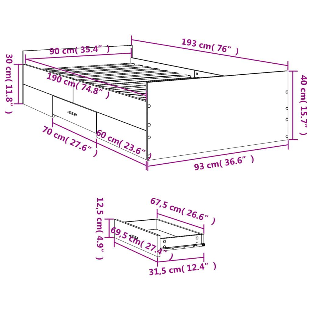 Bed Frame with Drawers without Mattress White 90x190 cm