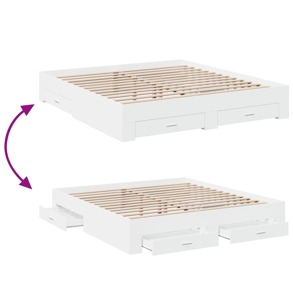 Bed Frame with Drawers without Mattress White 183x203 cm King