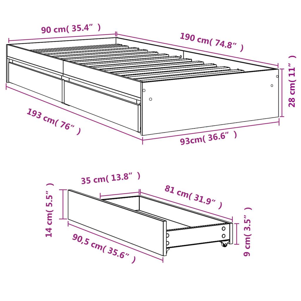 Bed Frame with Drawers without Mattress White 90x190 cm
