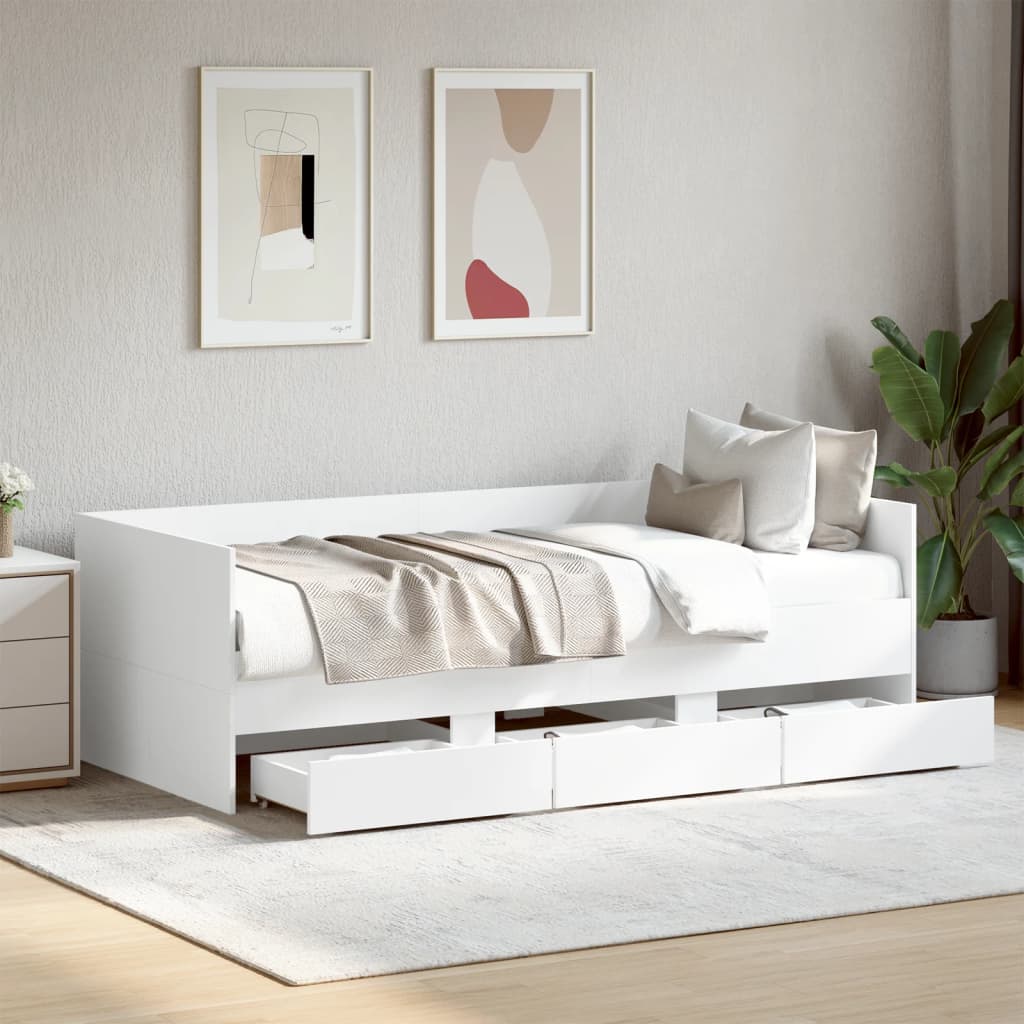 Daybed with Drawers without Mattress White 90x190 cm