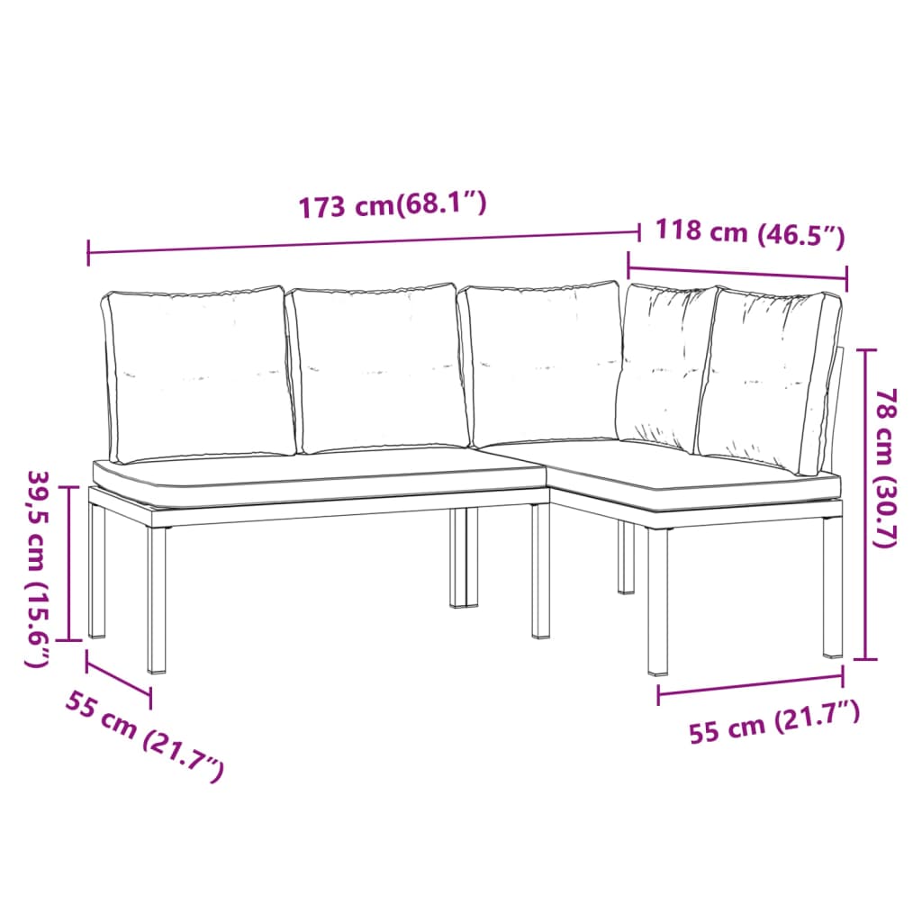 Garden Benches 2 pcs with Cushions Black Powder-coated Steel