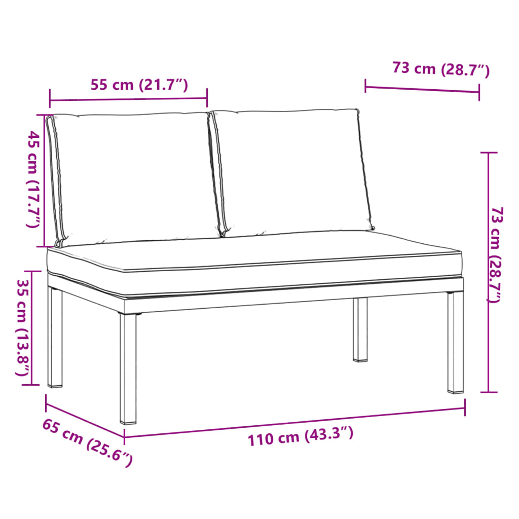 Garden Bench with Cushions Black Aluminium