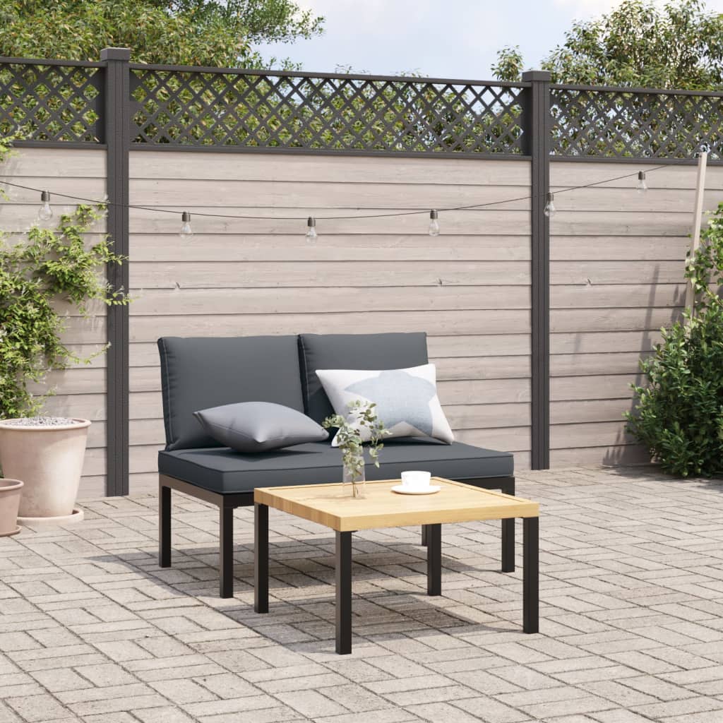 Garden Bench with Cushions Black Aluminium