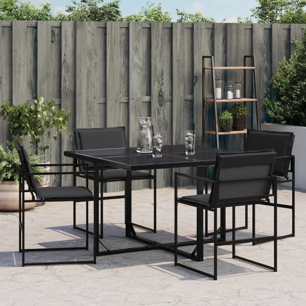 Garden Chairs with Cushions 4 pcs Black Steel and Textilene