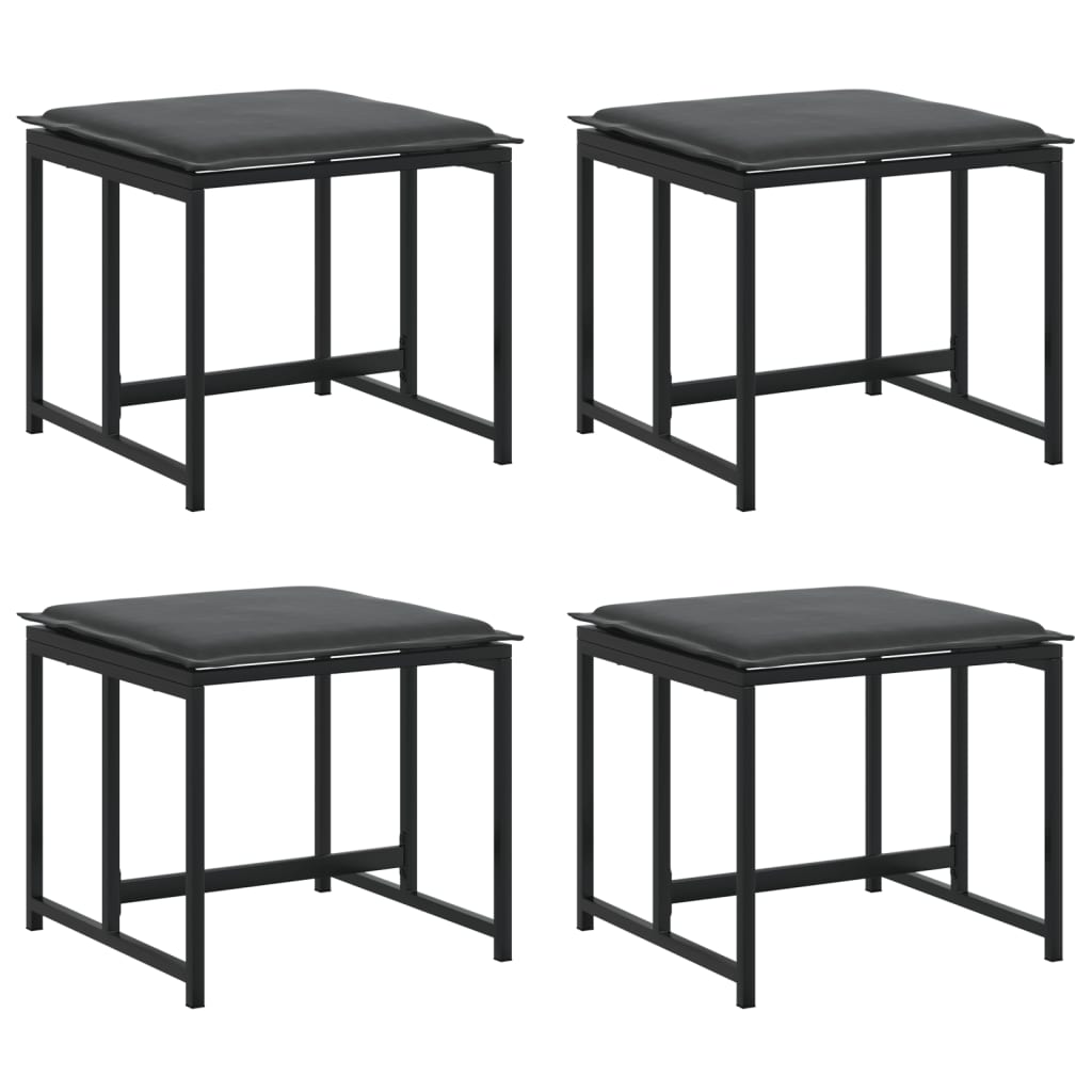 Garden Stools with Cushions 4 pcs Black Steel and Textilene