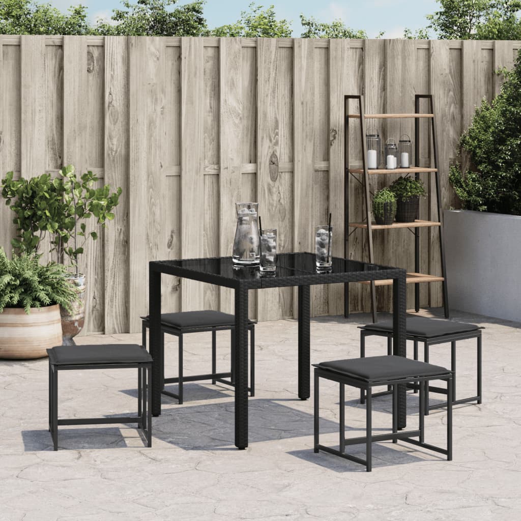 Garden Stools with Cushions 4 pcs Black Steel and Textilene