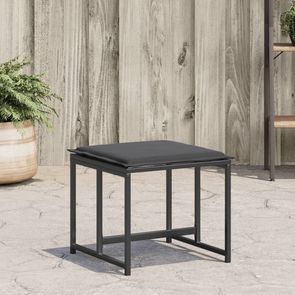 Garden Stools with Cushions 4 pcs Black Steel and Textilene