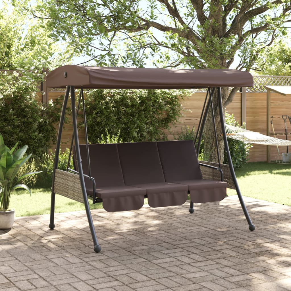 Garden Swing Bench with Adjustable Canopy Coffee Brown Steel