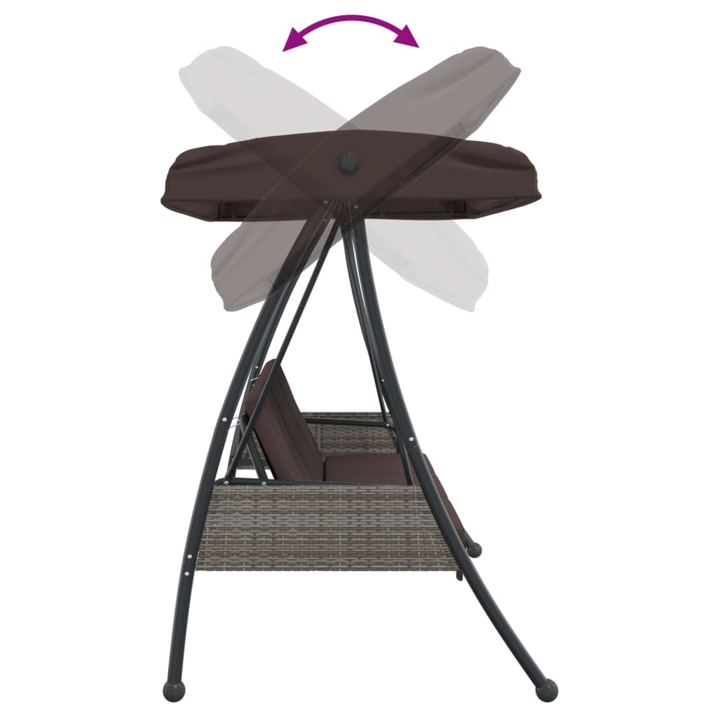 Garden Swing Bench with Adjustable Canopy Coffee Brown Steel