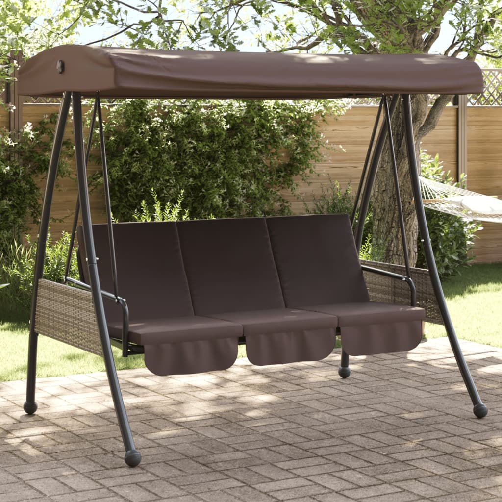 Garden Swing Bench with Adjustable Canopy Coffee Brown Steel
