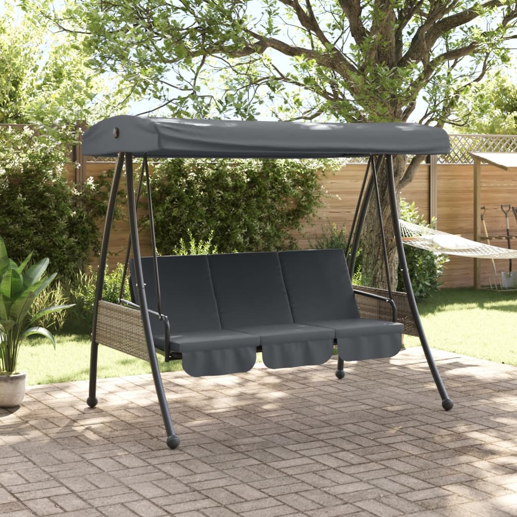 Garden Swing Bench with Adjustable Canopy Dark Grey Steel