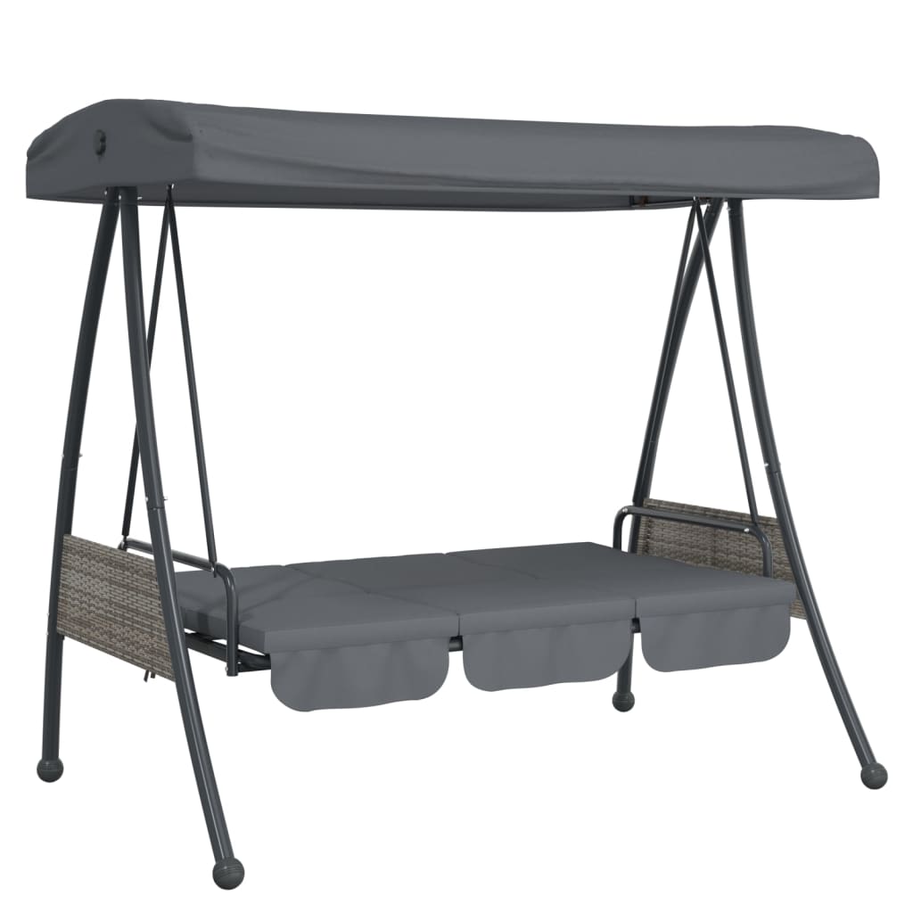 Garden Swing Bench with Adjustable Canopy Dark Grey Steel