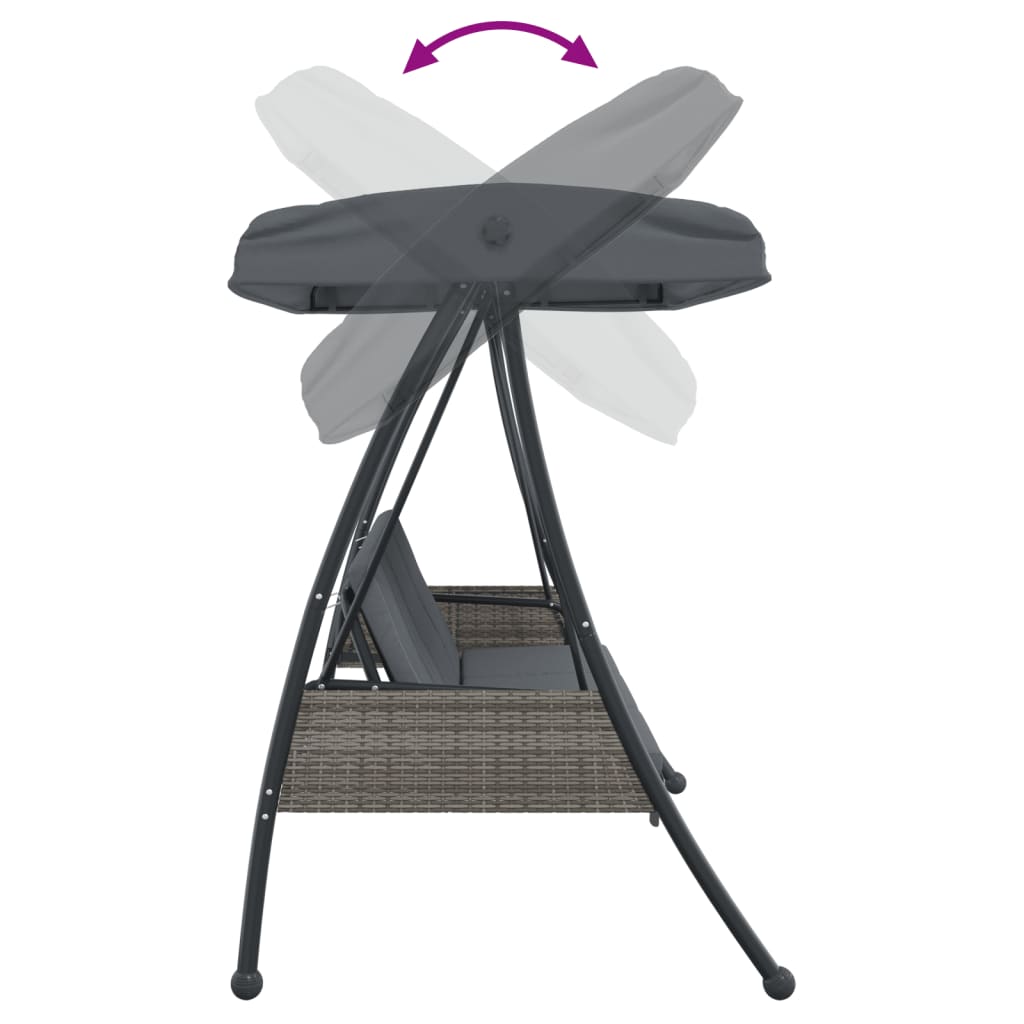 Garden Swing Bench with Adjustable Canopy Dark Grey Steel