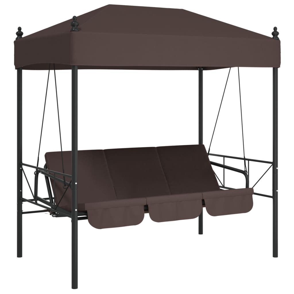 Garden Swing Bench with Canopy Coffee Brown Steel