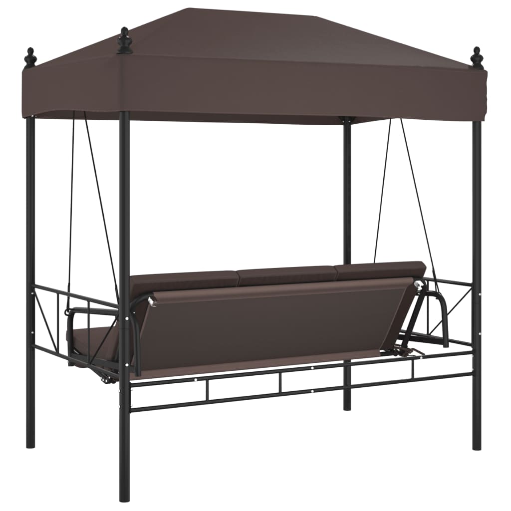 Garden Swing Bench with Canopy Coffee Brown Steel