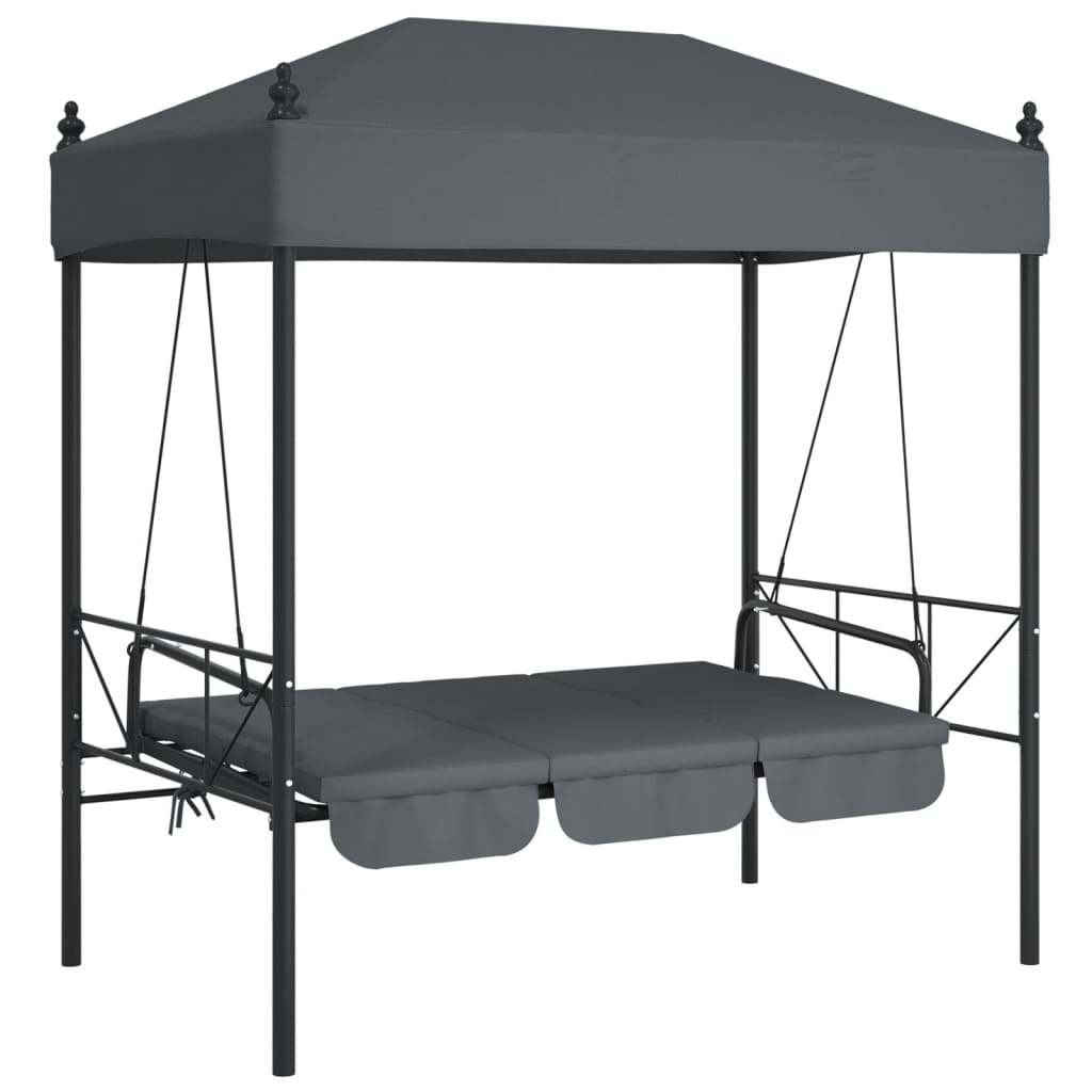 Garden Swing Bench with Canopy Dark Grey Steel